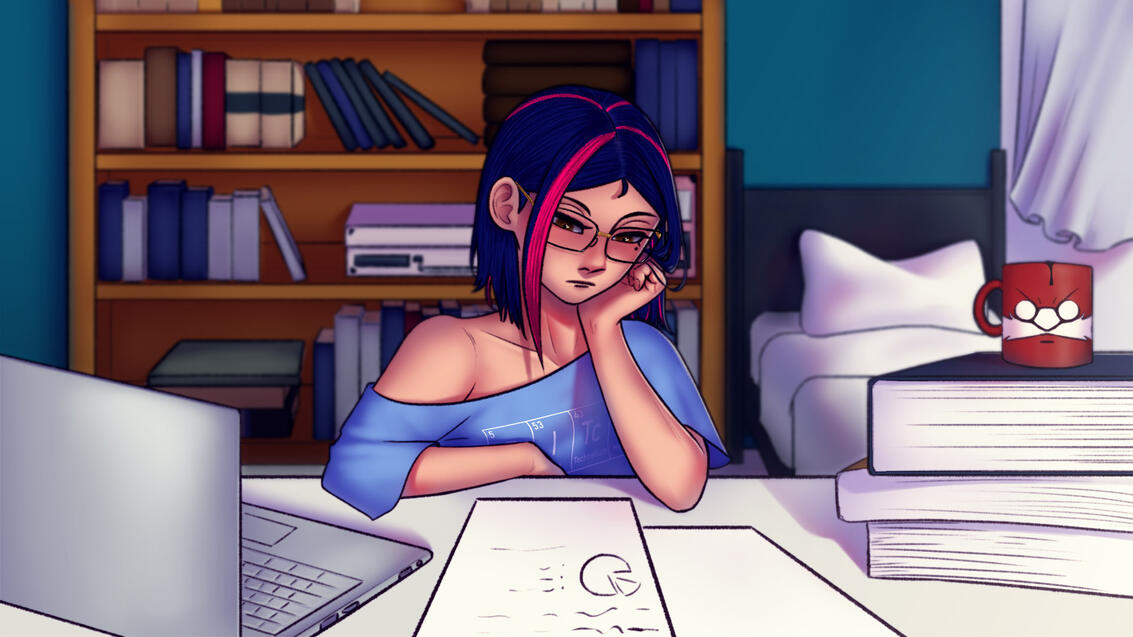 Hannah studying at home